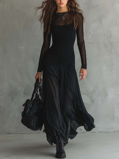 Neroa | Vestido maxi holgado de tul negro