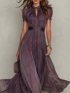 Vestido maxi de chiffón con escote en V morado