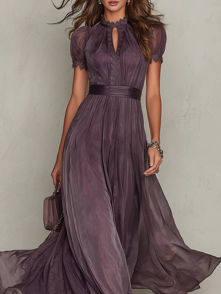 Vestido maxi de chiffón con escote en V morado
