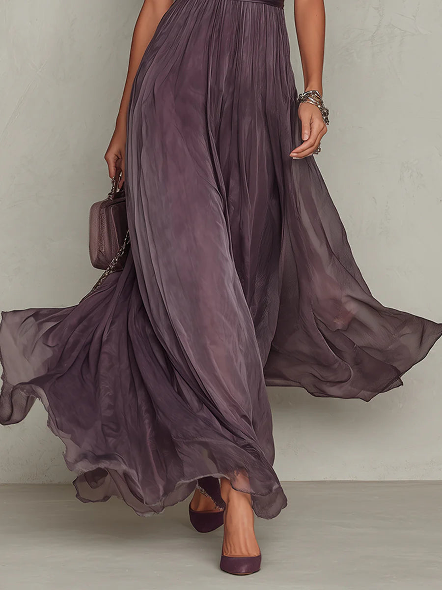 Vestido maxi de chiffón con escote en V morado