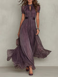 Vestido maxi de chiffón con escote en V morado