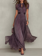 Vestido maxi de chiffón con escote en V morado