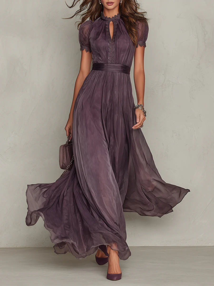 Vestido maxi de chiffón con escote en V morado