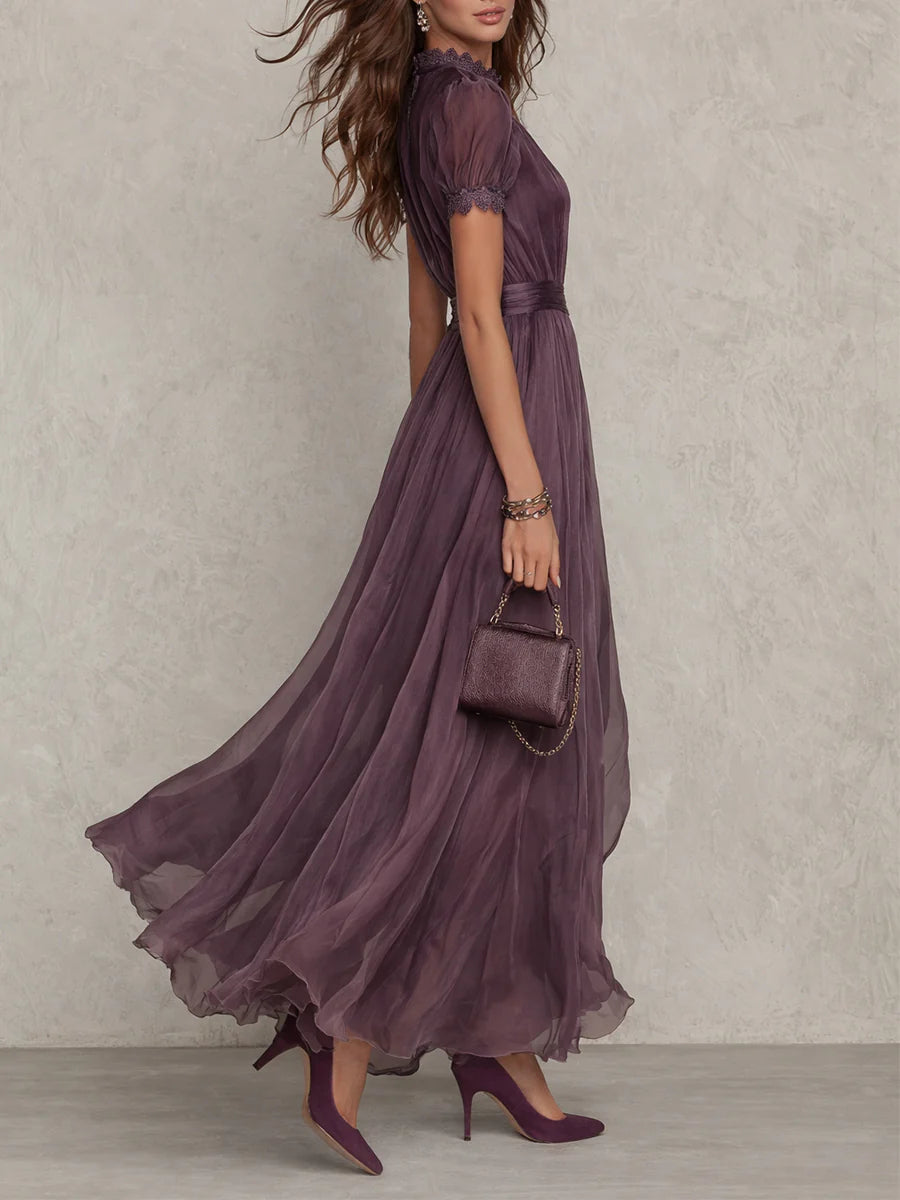 Vestido maxi de chiffón con escote en V morado