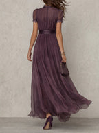 Vestido maxi de chiffón con escote en V morado