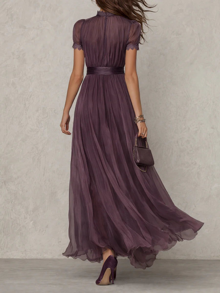 Vestido maxi de chiffón con escote en V morado