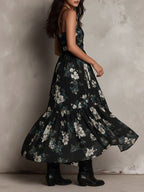 Vestido maxi sin tirantes con estampado floral negro