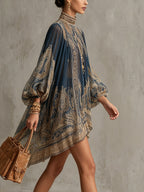 Vestido mini de chifón con estampado barroco azul marino