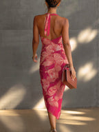 Vestido bodycon sin mangas con estampado floral en fucsia