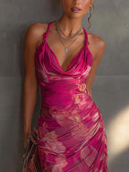 Vestido bodycon sin mangas con estampado floral en fucsia