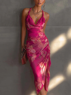 Vestido bodycon sin mangas con estampado floral en fucsia