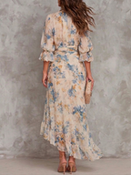 Vestido maxi de chiffon irregular con estampado floral