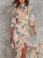 Vestido maxi de chiffon irregular con estampado floral