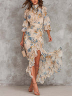 Vestido maxi de chiffon irregular con estampado floral