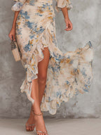 Vestido maxi de chiffon irregular con estampado floral