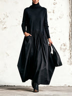 Vestido largo oversize de cuello alto con bolsillos
