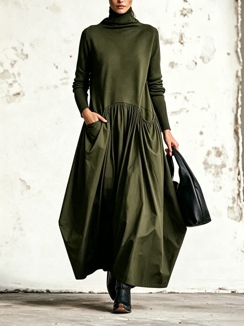 Vestido largo oversize de cuello alto con bolsillos