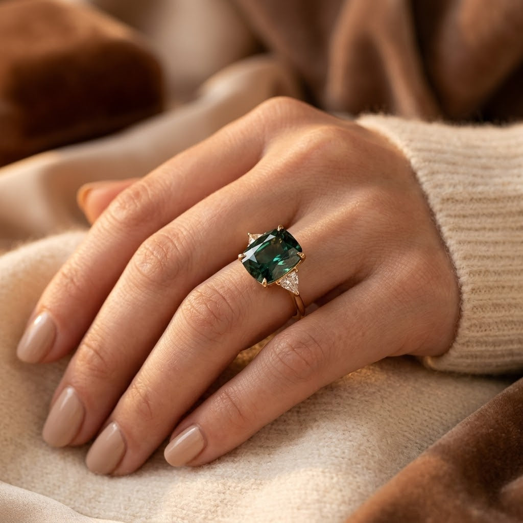 Anillo solitario de oro con esmeralda
