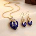 Conjunto de collar y pendientes de corazón de zafiro dorado