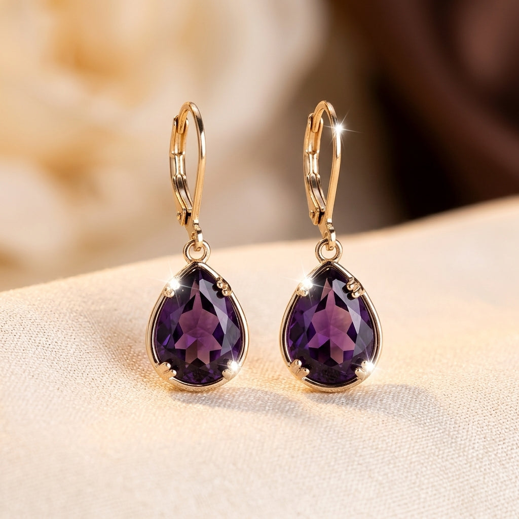 Pendientes de oro con gota de amatista