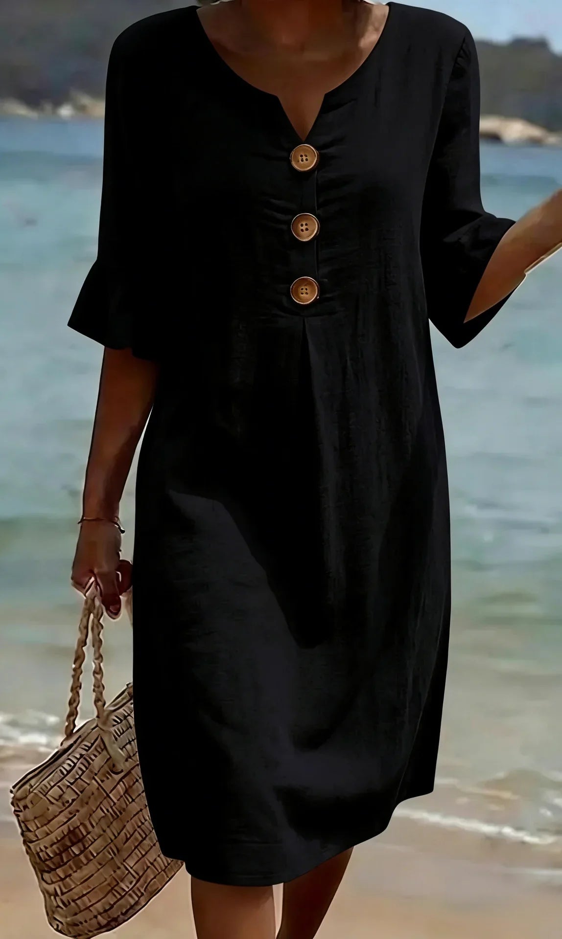 Vanesa | Linen Puff Sleeve Button Dress