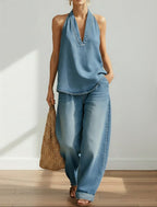 Ivy | Conjunto gemelar de denim con efecto vintage lavado suave