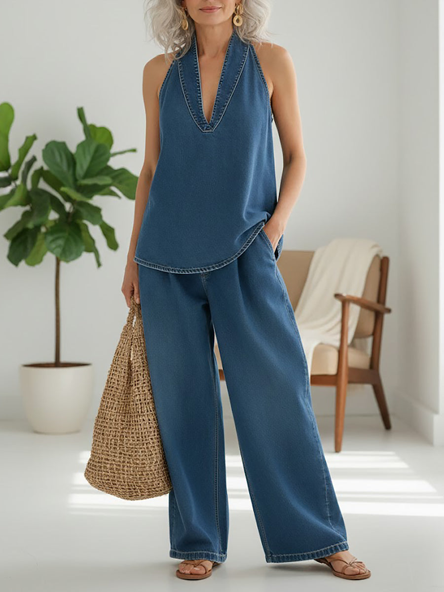Ivy | Conjunto gemelar de denim con efecto vintage lavado suave