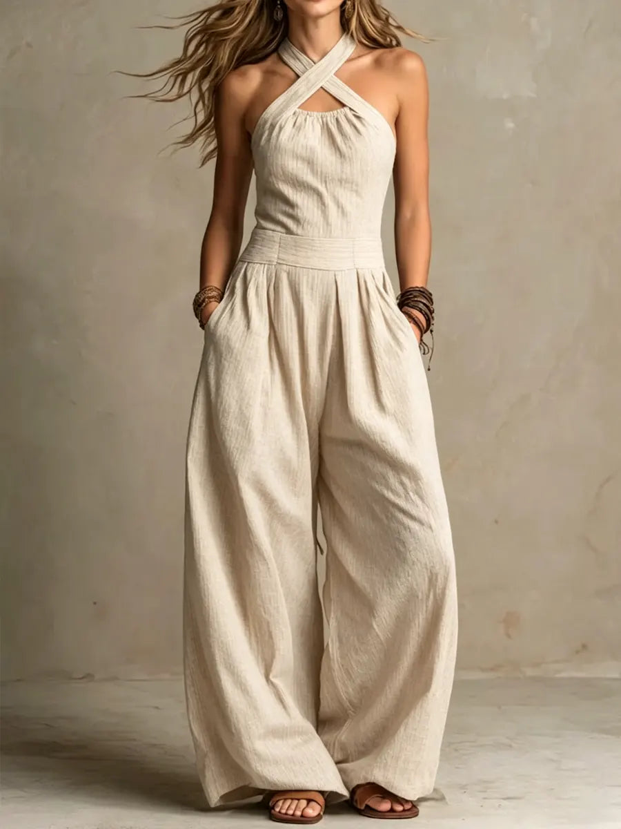 Isabella | Mono largo fluido con escote halter