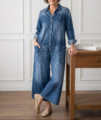 Diana | Mono vintage en denim de algodón suave lavado con botones
